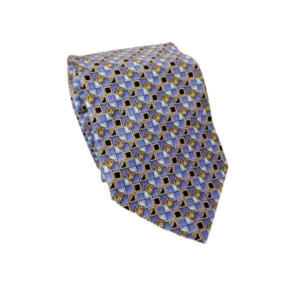 VERSACE logo pattern necktie Blue silk Men's Accessories made in Italy Used - Picture 5 of 6